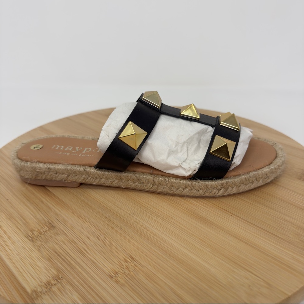 Maypol Black‎ Leather Studded Espadrille Sandals | Size 7.5 | Made in Spain